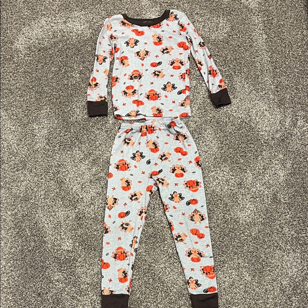 Kids Thanksgiving Turkey and Football Pajamas - Gray with Orange and Black